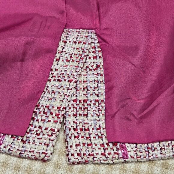 Kenzie Magenta Pink Textured Tweed Colorful Sequins Beads Abstract Design Blazer - Picture 6 of 16